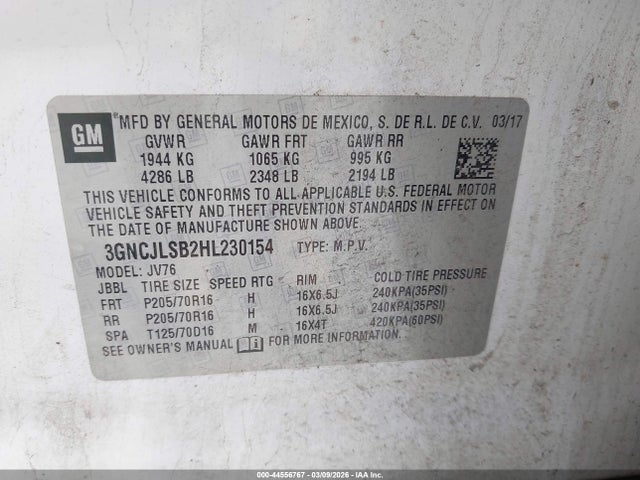Chevrolet Trax Lt 2017 3GNCJLSB2HL230154 Image 9