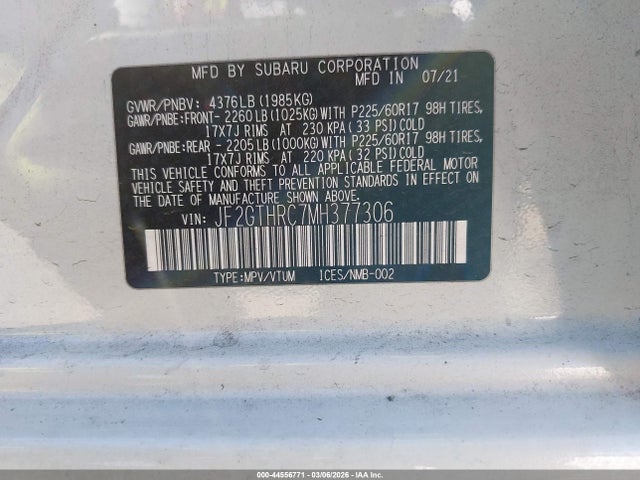 Продажа на аукционе авто 2021 Subaru Crosstrek Sport, vin: JF2GTHRC7MH377306, номер лота: 44556771