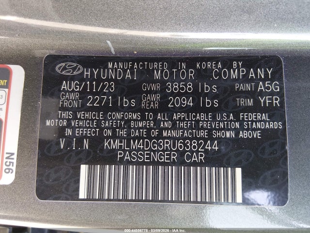 Продажа на аукционе авто 2024 Hyundai Elantra Sel, vin: KMHLM4DG3RU638244, номер лота: 44556778