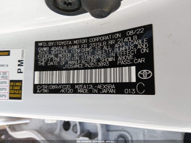JTDS4MCE7N3513893 Toyota COROLLA SE
