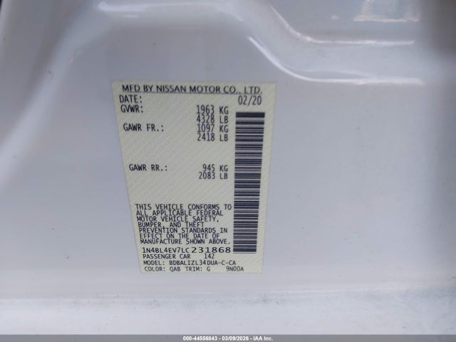 1N4BL4EV7LC231868 Nissan Altima Sl Fwd