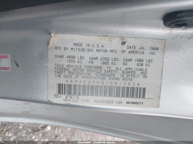 2001 MITSUBISHI ECLIPSE SPYDER 4A3AE85H91E012538 Photo 8