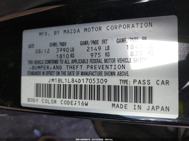 Aukcja sprzedaży 2013 Mazda Mazda3 I Touring, vin: JM1BL1L84D1705309, numer aukcji: 44556875