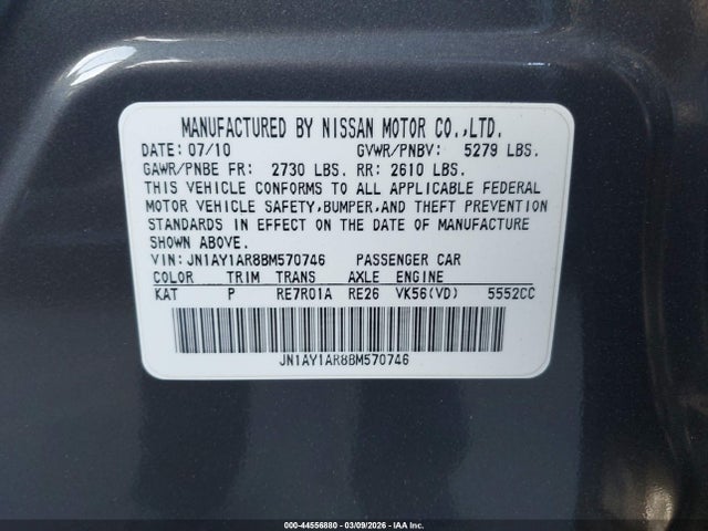 44556880 :رقم المزاد ، JN1AY1AR8BM570746 vin ، 2011 Infiniti M56x مزاد بيع