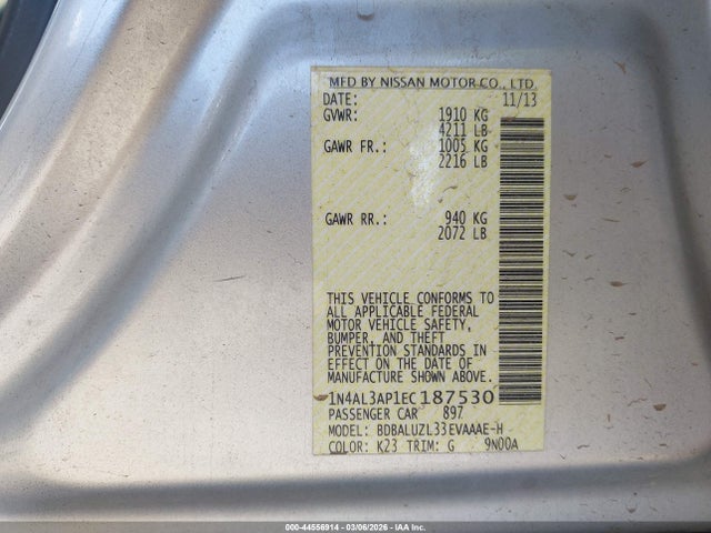 2014 Nissan Altima 2.5 Sv მანქანა იყიდება აუქციონზე, vin: 1N4AL3AP1EC187530, აუქციონის ნომერი: 44556914