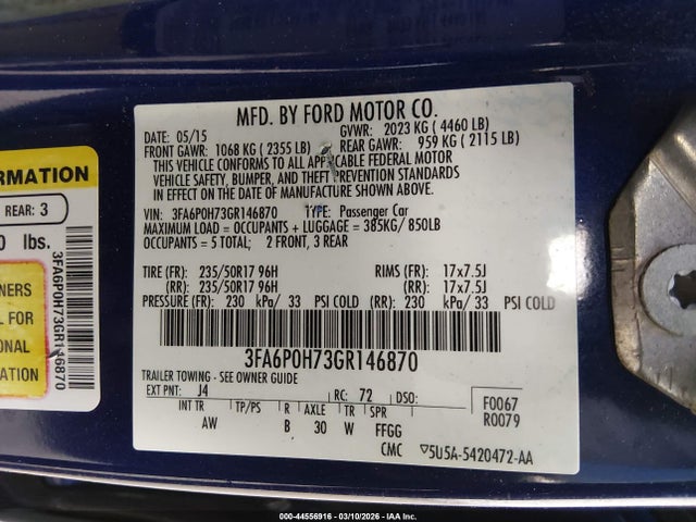Ford FUSION SE 2016 3FA6P0H73GR146870 Image 9