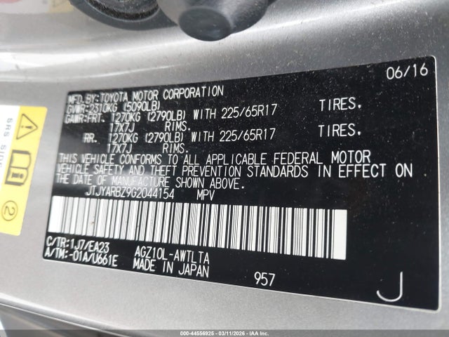 Продажа на аукционе авто 2016 Lexus Nx 200t F Sport, vin: JTJYARBZ9G2044154, номер лота: 44556925