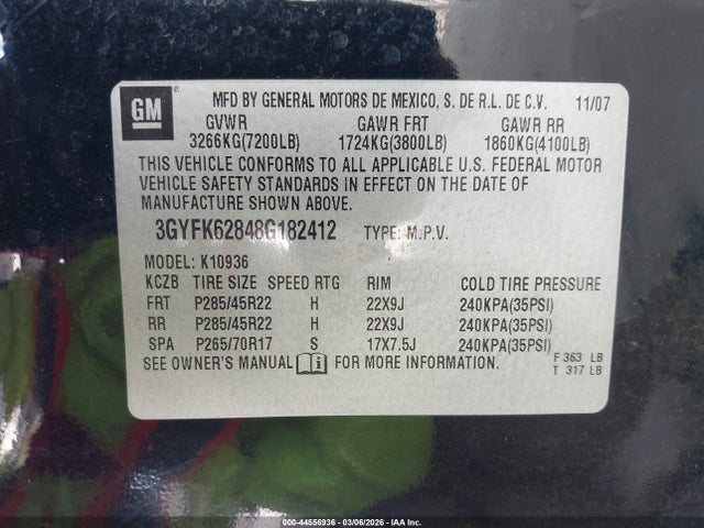 2008 CADILLAC ESCALADE EXT 3GYFK62848G182412 Photo 8