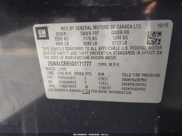 2GNALCEK5G6171777 Chevrolet EQUINOX LT