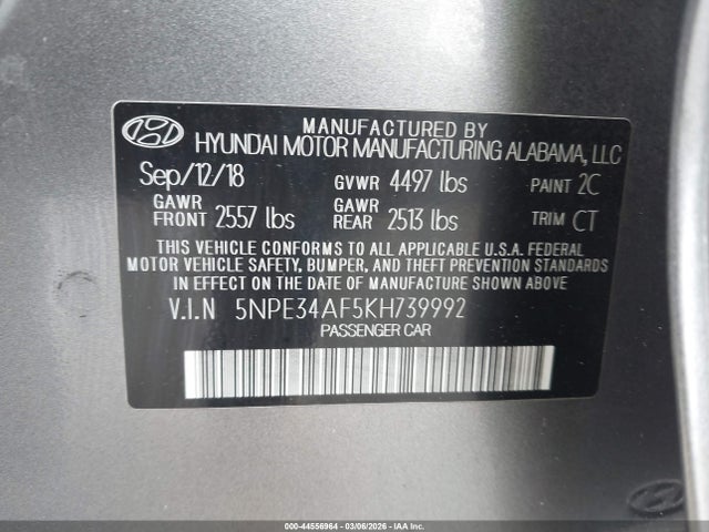 Продажа на аукционе авто 2019 Hyundai Sonata Sport, vin: 5NPE34AF5KH739992, номер лота: 44556964