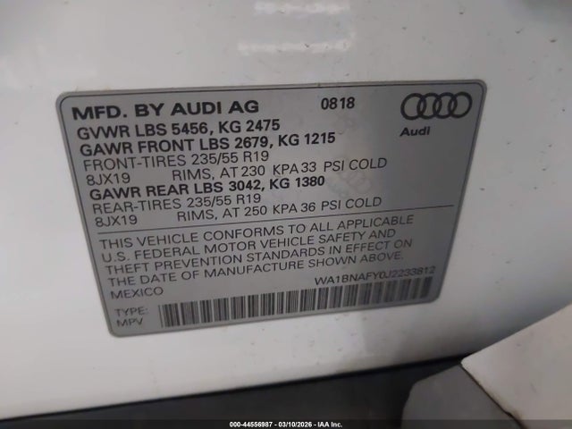 WA1BNAFY0J2233812 Audi Q5 2.0t Premium/2.0t Tech Premium