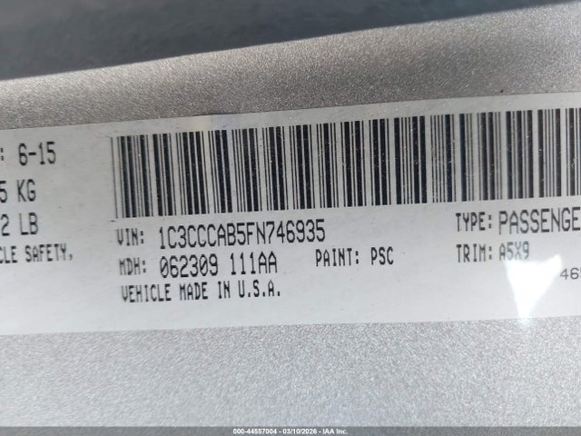 2015 Chrysler 200 Limited მანქანა იყიდება აუქციონზე, vin: 1C3CCCAB5FN746935, აუქციონის ნომერი: 44557004