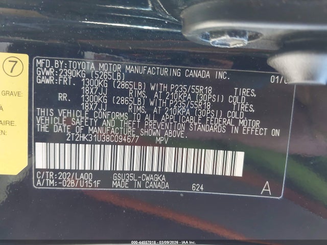 44557018 :رقم المزاد ، 2T2HK31U38C094677 vin ، 2008 Lexus Rx 350 مزاد بيع