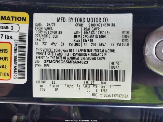 Ford Bronco Sport Outer Banks 2021 3FMCR9C65MRA94823 Image 9