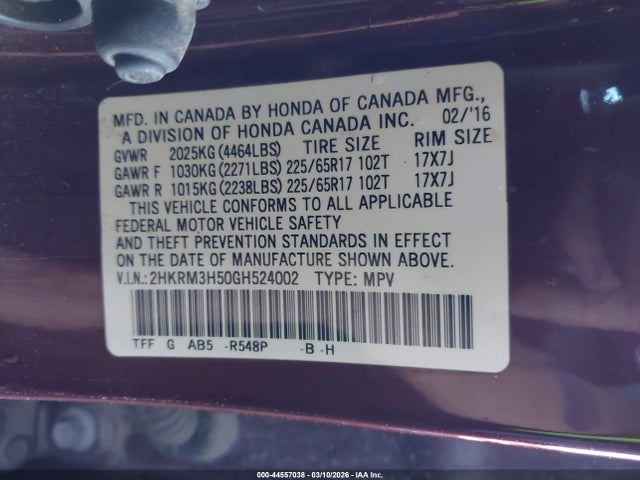Honda CR-V EX 2016 2HKRM3H50GH524002 Image 9