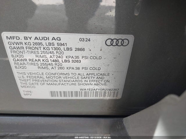 44557040 :رقم المزاد ، WA1E2AFY0R2082357 vin ، 2024 Audi Q5 Premium Plus 55 Tfsi E S Line Quattro S Tronic مزاد بيع