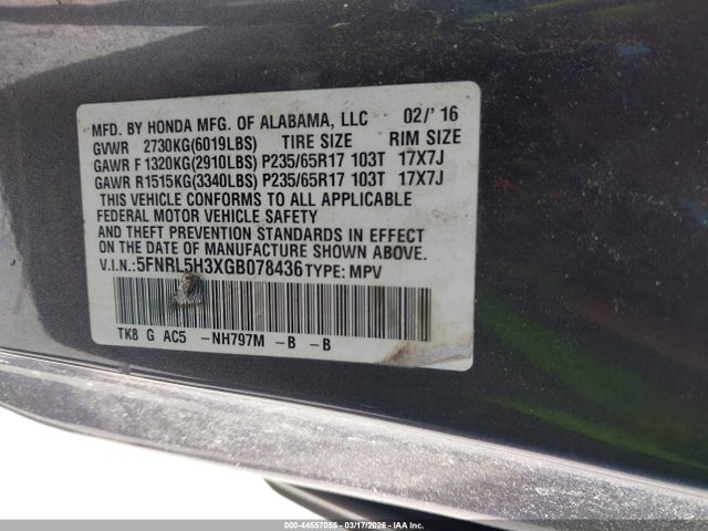 2016 HONDA ODYSSEY 5FNRL5H3XGB078436 Photo 8