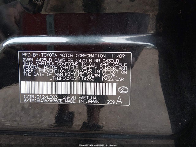 Продажа на аукционе авто 2010 Lexus Is 250, vin: JTHBF5C20A5114262, номер лота: 44557056
