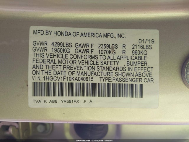 1HGCV1F10KA040615 Honda ACCORD LX