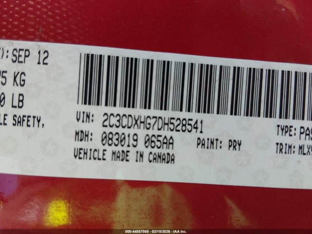44557088 :رقم المزاد ، 2C3CDXHG7DH528541 vin ، 2013 Dodge Charger Sxt Plus مزاد بيع