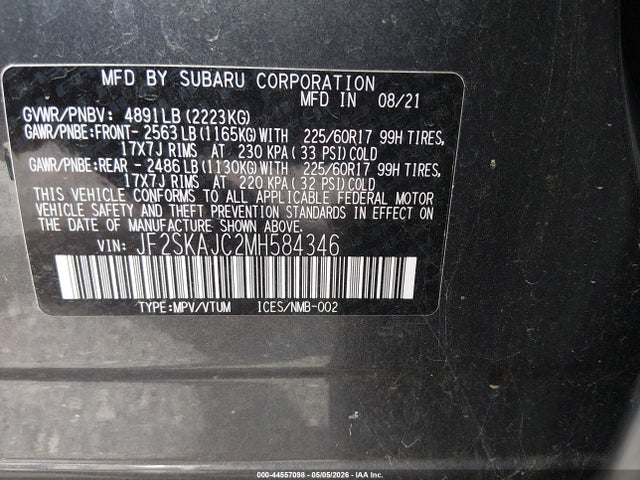 Aukcja sprzedaży 2021 Subaru Forester Premium, vin: JF2SKAJC2MH584346, numer aukcji: 44557098