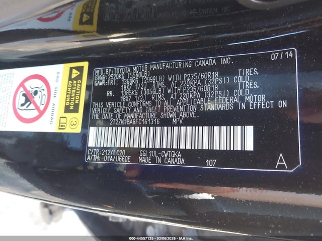 2015 Lexus Rx 350 მანქანა იყიდება აუქციონზე, vin: 2T2ZK1BA8FC161316, აუქციონის ნომერი: 44557125