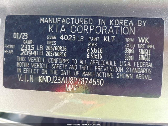 Продажа на аукционе авто 2023 Kia Soul Lx, vin: KNDJ23AU8P7874650, номер лота: 44557149