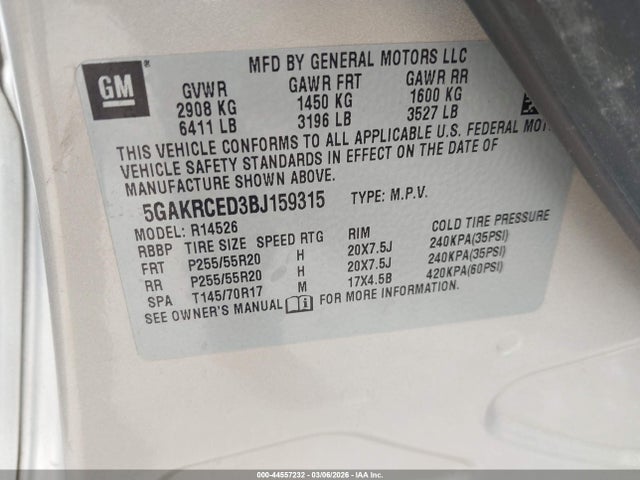Aukcja sprzedaży 2011 Buick Enclave 2xl, vin: 5GAKRCED3BJ159315, numer aukcji: 44557232