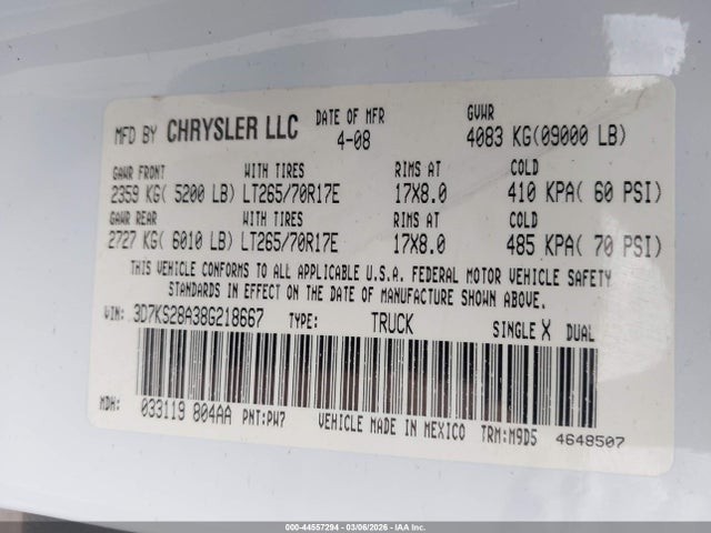 2008 DODGE RAM 2500 3D7KS28A38G218667 Photo 8