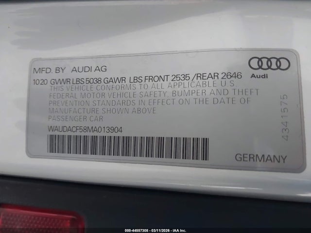 Продажа на аукционе авто 2021 Audi A5 Sportback Premium 45 Tfsi Quattro S Tronic, vin: WAUDACF58MA013904, номер лота: 44557308