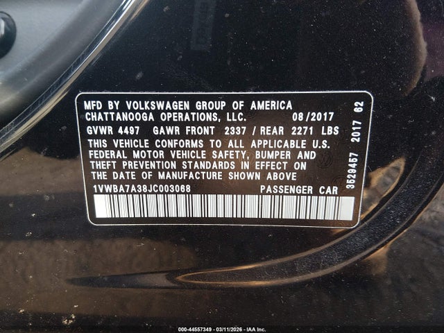 1VWBA7A38JC003068 Volkswagen Passat 2.0t Se