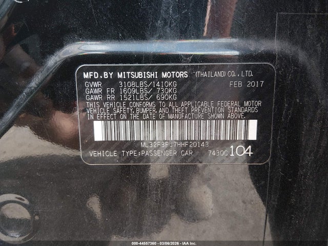Продаж на аукціоні авто 2017 Mitsubishi Mirage G4 Es, vin: ML32F3FJ7HHF20143, номер лоту: 44557360