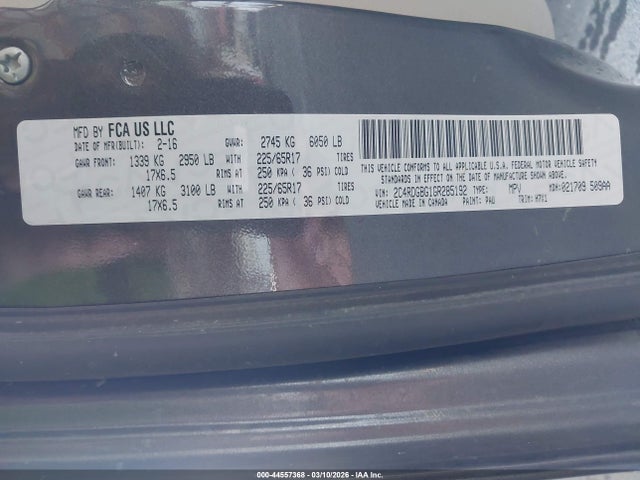 Продаж на аукціоні авто 2016 Dodge Grand Caravan Se, vin: 2C4RDGBG1GR285192, номер лоту: 44557368