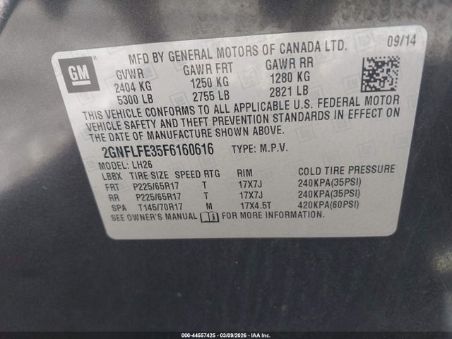 Chevrolet EQUINOX 1LT 2015 2GNFLFE35F6160616 Image 9