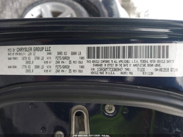2012 Ram 1500 Sport მანქანა იყიდება აუქციონზე, vin: 1C6RD6MT7CS302047, აუქციონის ნომერი: 44557444