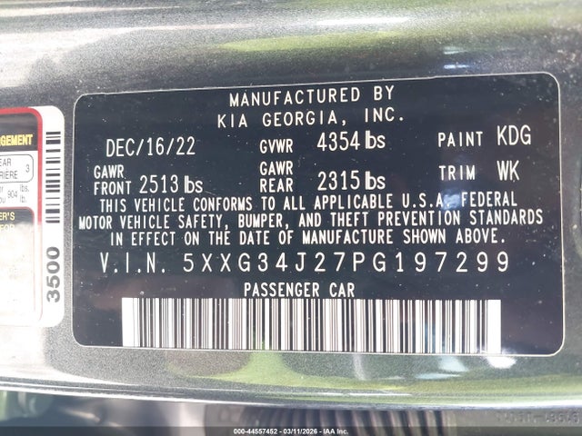 Продажа на аукционе авто 2023 Kia K5 Ex, vin: 5XXG34J27PG197299, номер лота: 44557452