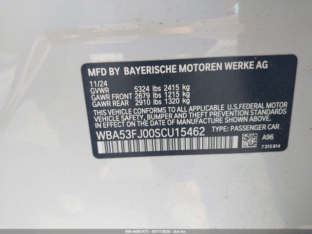 44557473 :رقم المزاد ، WBA53FJ00SCU15462 vin ، 2025 Bmw 530i Xdrive مزاد بيع