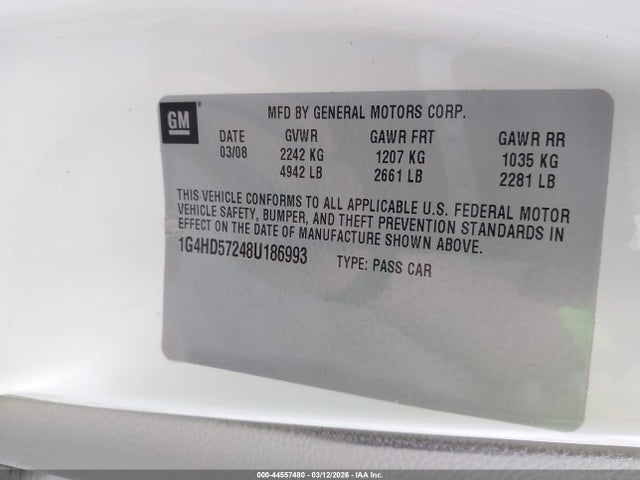 2008 Buick Lucerne Cxl მანქანა იყიდება აუქციონზე, vin: 1G4HD57248U186993, აუქციონის ნომერი: 44557480