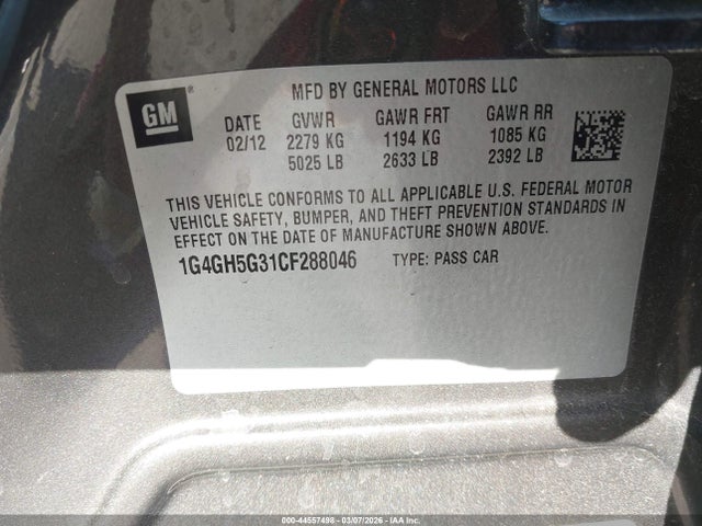 Aukcja sprzedaży 2012 Buick Lacrosse Premium 3 Group, vin: 1G4GH5G31CF288046, numer aukcji: 44557498