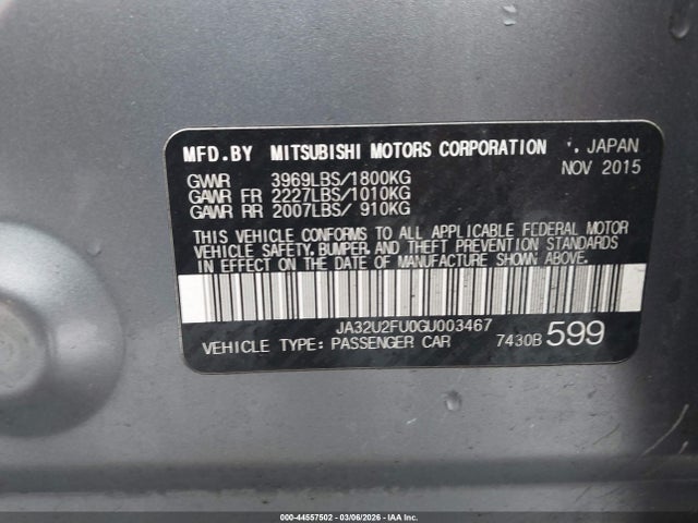 Продажа на аукционе авто 2016 Mitsubishi Lancer Es, vin: JA32U2FU0GU003467, номер лота: 44557502