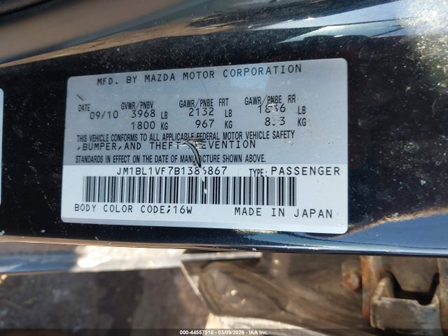 Aukcja sprzedaży 2011 Mazda Mazda3 I Touring, vin: JM1BL1VF7B1386867, numer aukcji: 44557510
