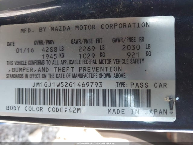 Aukcja sprzedaży 2016 Mazda Mazda6 I Grand Touring, vin: JM1GJ1W52G1469793, numer aukcji: 44557528