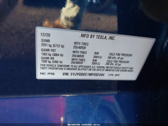 2021 TESLA MODEL Y 5YJYGDEE1MF092494 Photo 8