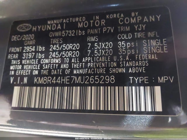 Aukcja sprzedaży 2021 Hyundai Palisade Sel, vin: KM8R44HE7MU265298, numer aukcji: 44557614