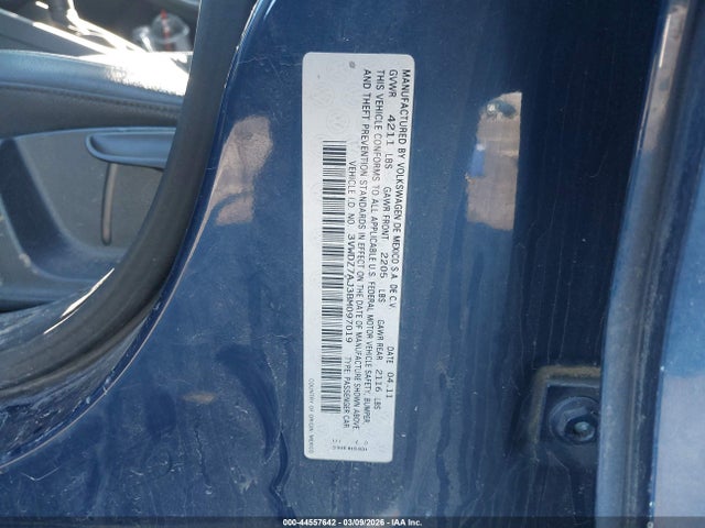 44557642 :رقم المزاد ، 3VWDZ7AJ3BM097019 vin ، 2011 Volkswagen Jetta 2.5l Se مزاد بيع