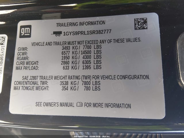 Продаж на аукціоні авто 2025 Cadillac Escalade Esv Sport, vin: 1GYS9PRL1SR382777, номер лоту: 44557704