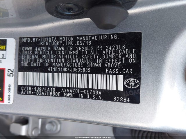 Aukcja sprzedaży 2018 Toyota Camry Se, vin: 4T1B11HK4JU635889, numer aukcji: 44557709