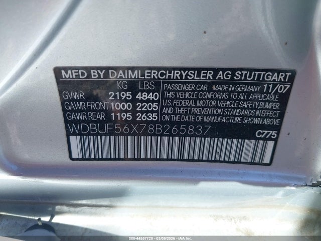 2008 Mercedes-benz E 350 მანქანა იყიდება აუქციონზე, vin: WDBUF56X78B265837, აუქციონის ნომერი: 44557720