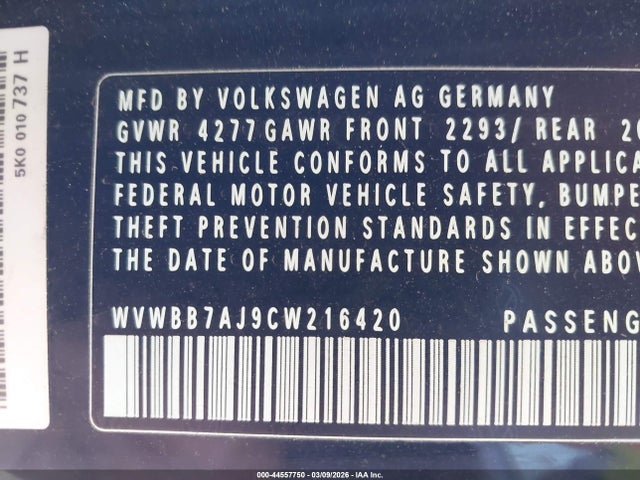 Продаж на аукціоні авто 2012 Volkswagen Golf 2.5l 2-door, vin: WVWBB7AJ9CW216420, номер лоту: 44557750