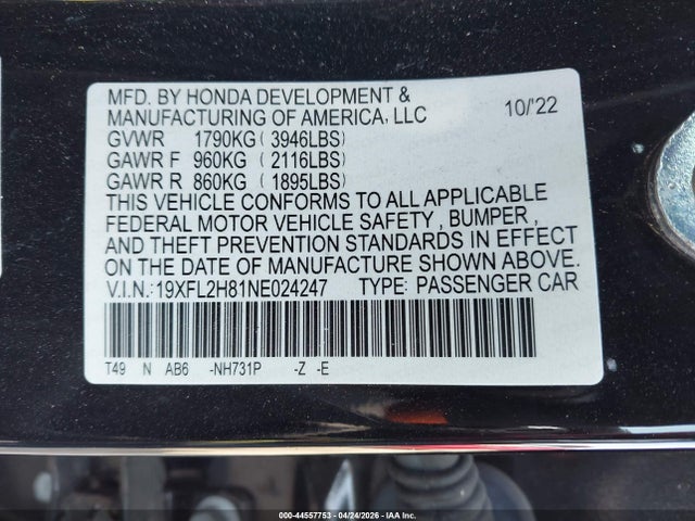 Honda Civic Sport 2022 19XFL2H81NE024247 Image 9